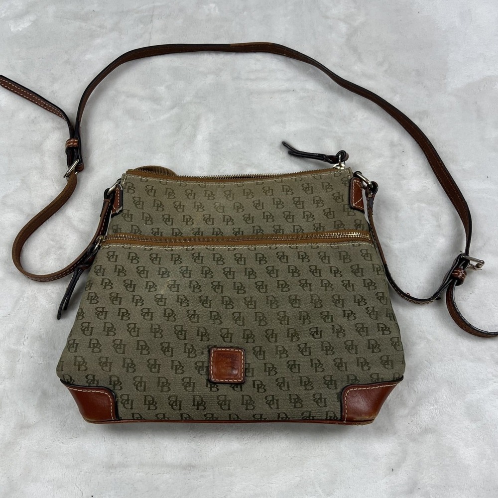Dooney & Bourke Crossbody Bag Womens Medium Khaki Monogram Leather Trim